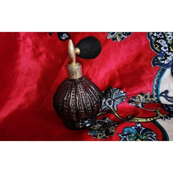 Unbranded  Clear Black Glass Beaded Ribbed Design Perfume Bottle Classic Vintage - Picture 3 of 5